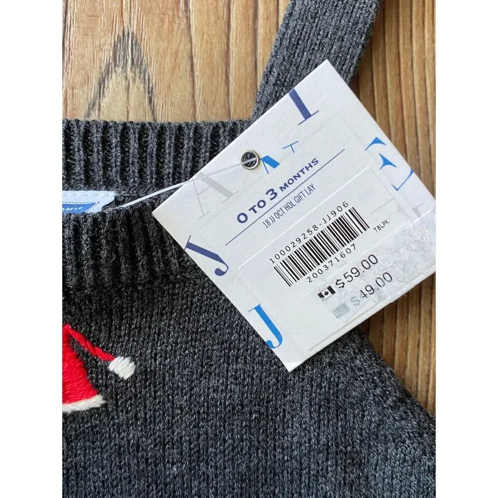 NWT JANIE AND JACK Christmas Santa Hat Sweater Overalls Jumper 0-3 Mo. Gray